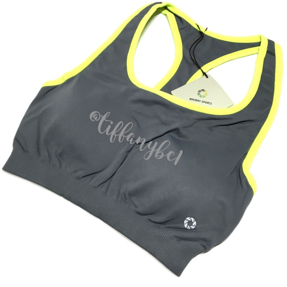 ❤️SOLD❤️ Rock Gray Neon Yellow Racerback Sport Bra - Picture 6 of 11
